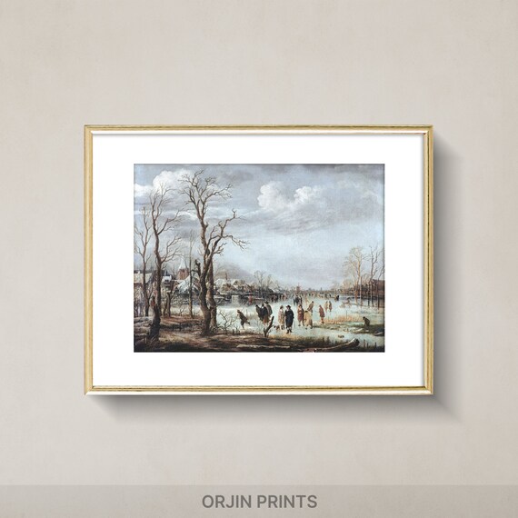 Frozen River Winter Skaters Dutch Golden Age Landscape Art Poster