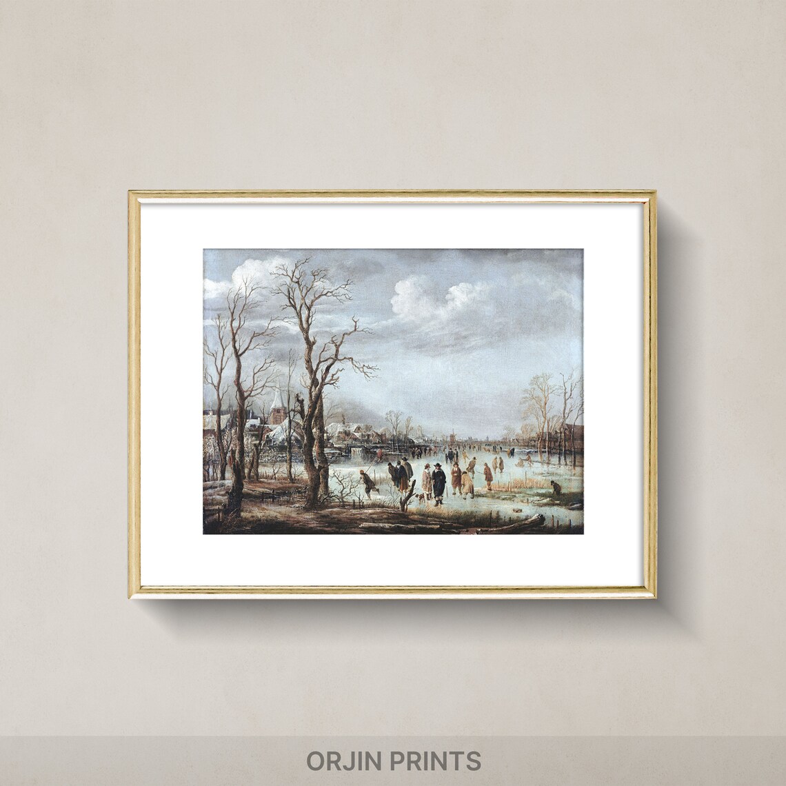 Frozen River Winter Skaters Dutch Golden Age Landscape Art Poster