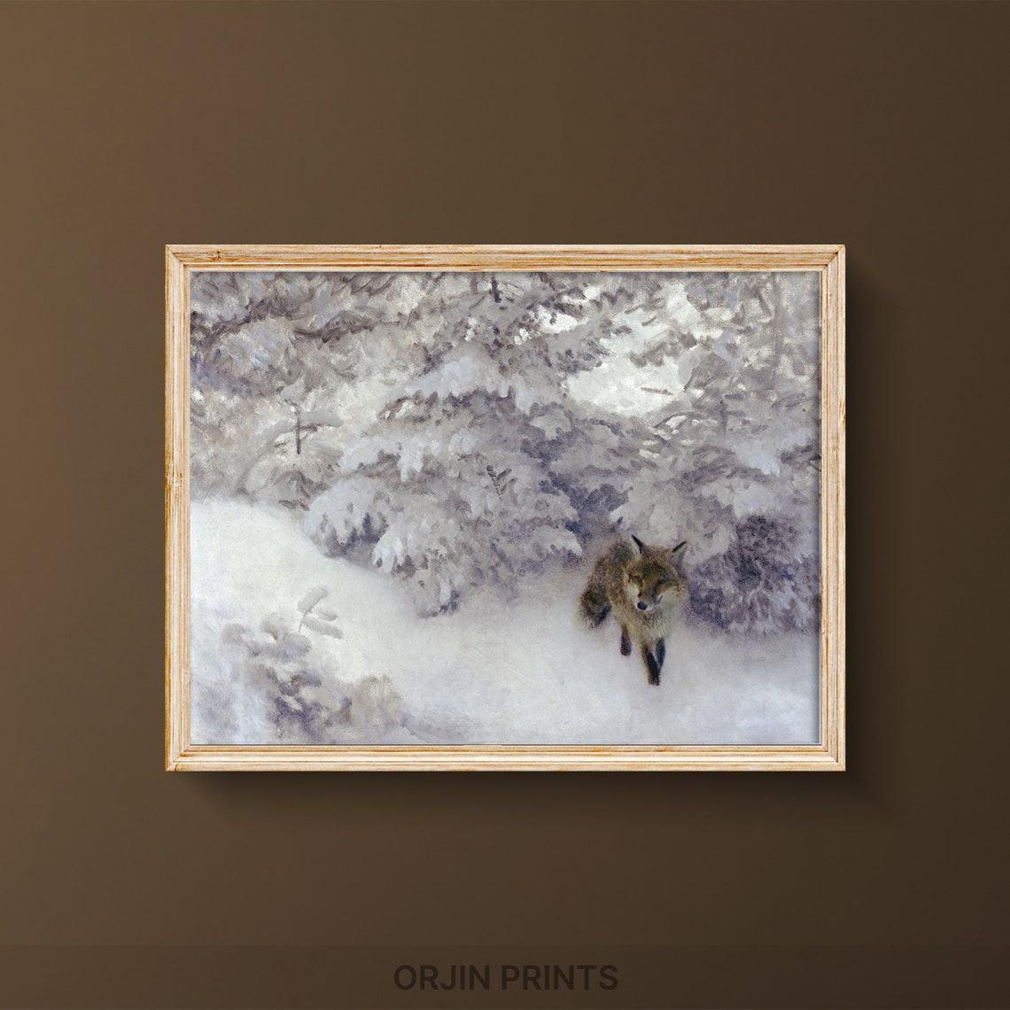Red Fox Walking Through Snowy Forest Winter Wildlife Vintage Art Print