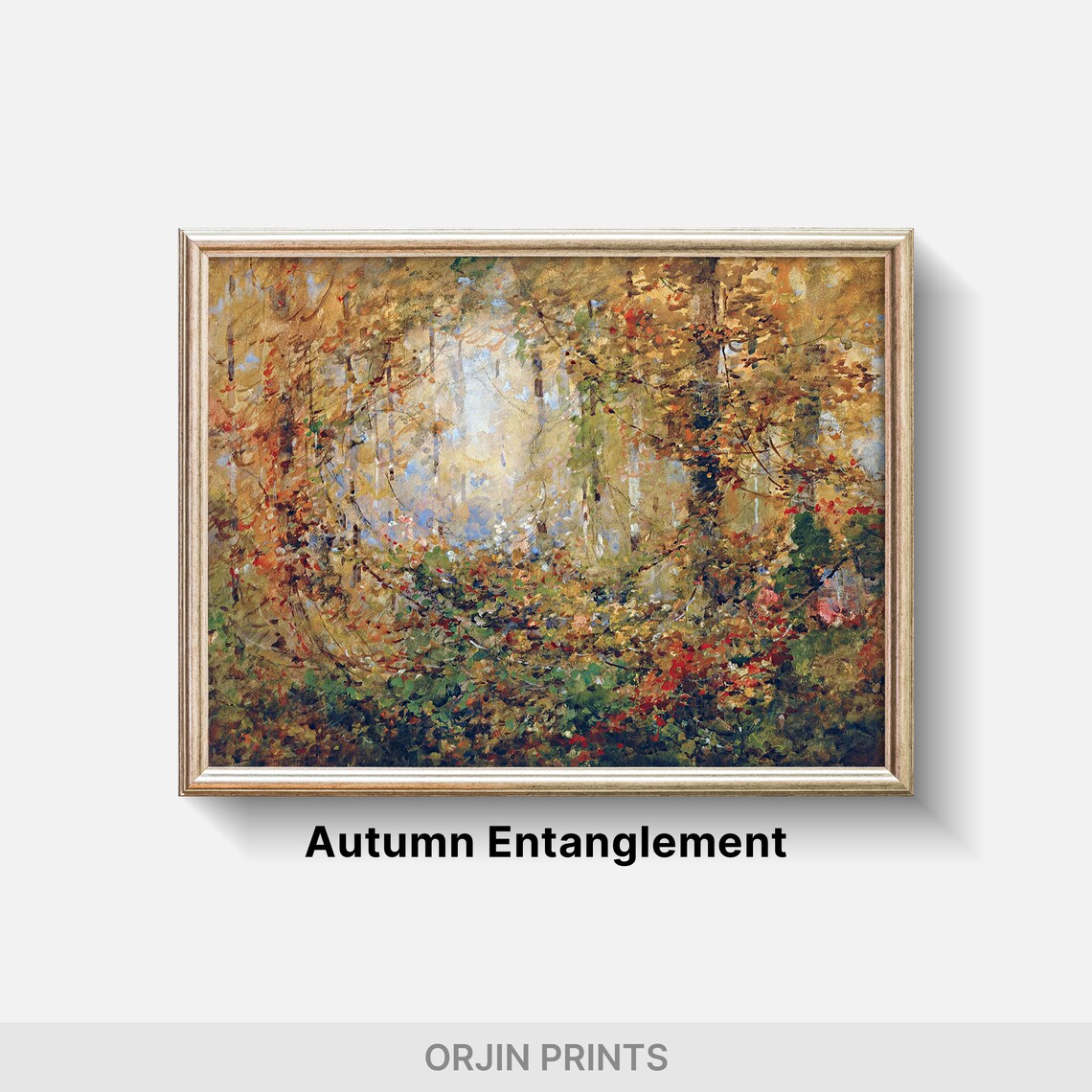 Sunlit Autumn Forest Interior Golden Canopy Impressionist Painting Poster - Image 2