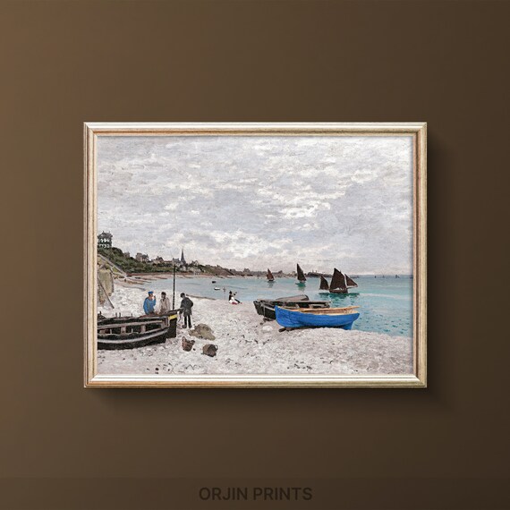 Claude Monet Beach Sailboats Vintage Coastal Impressionist Poster