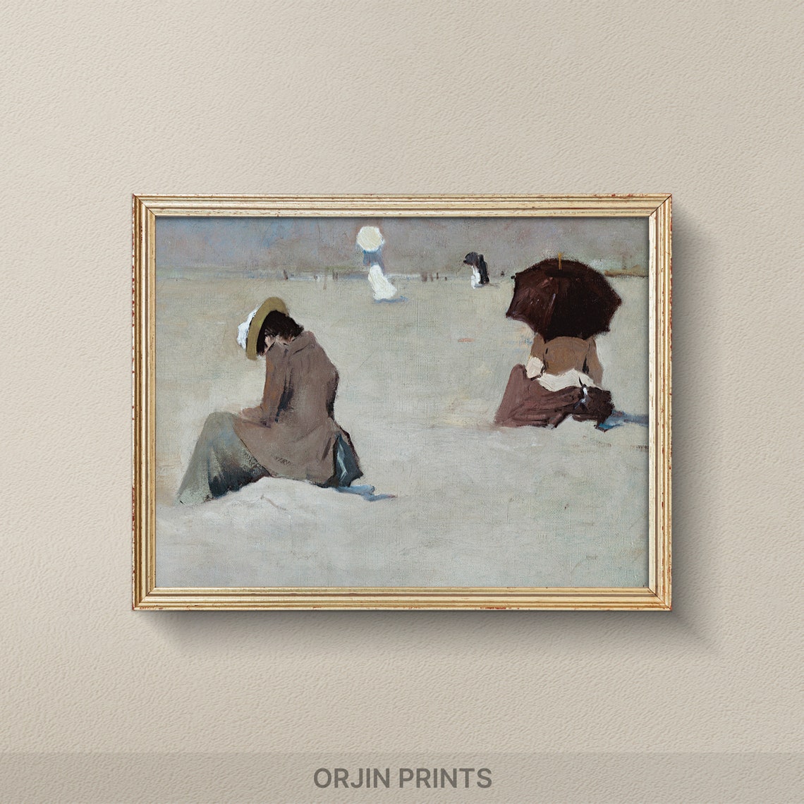 Impressionist Beach Scene Women With Parasols Vintage Art Poster
