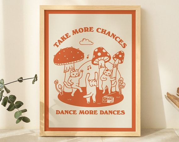 Retro Dancing Cats Vintage Cat Illustration Art Print