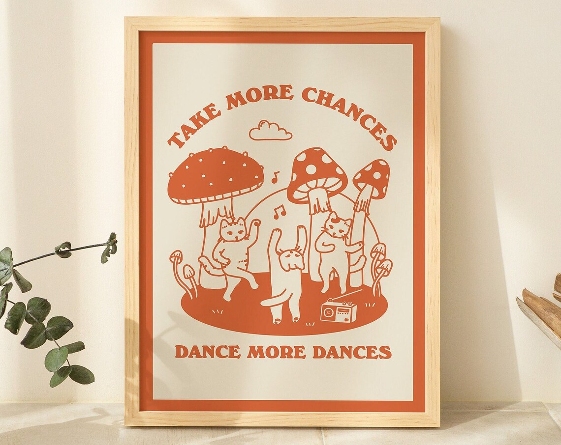 Retro Dancing Cats Vintage Cat Illustration Art Print