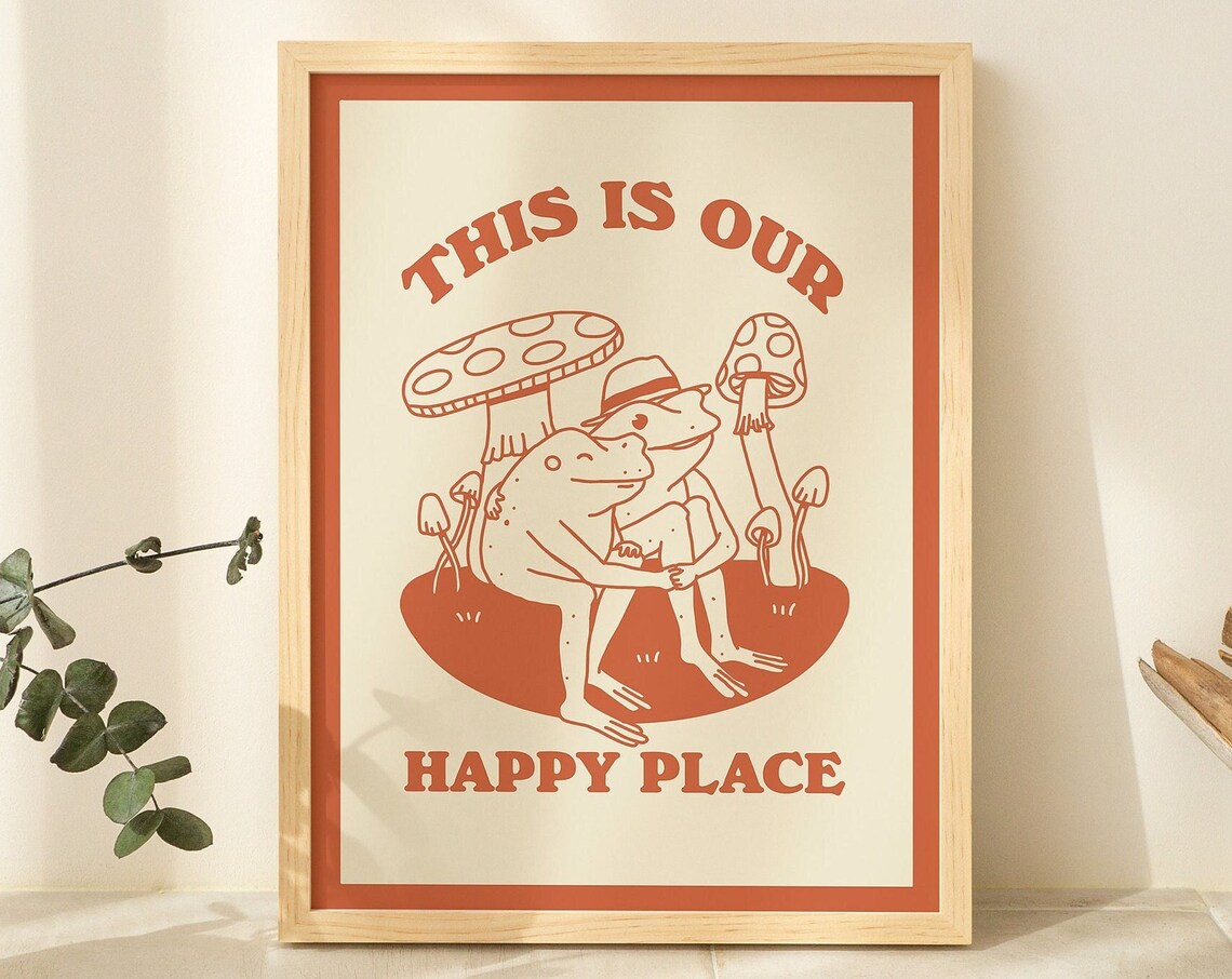 Cottagecore Frog and Mushroom Retro Art Print