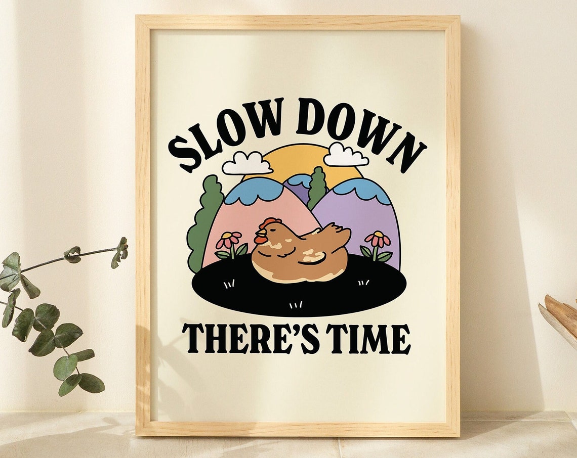 Cute Chicken Wall Print Retro Hen Illustration Classroom Print Cottagecore Positive Quote Cute Print Kids Room