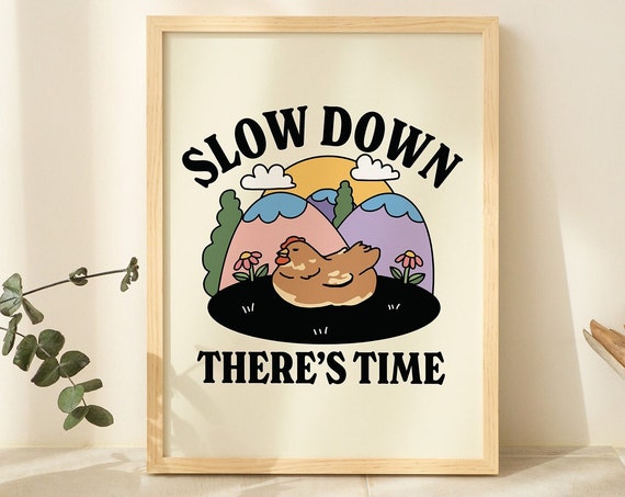 Cute Chicken Wall Print Retro Hen Illustration Classroom Print Cottagecore Positive Quote Cute Print Kids Room