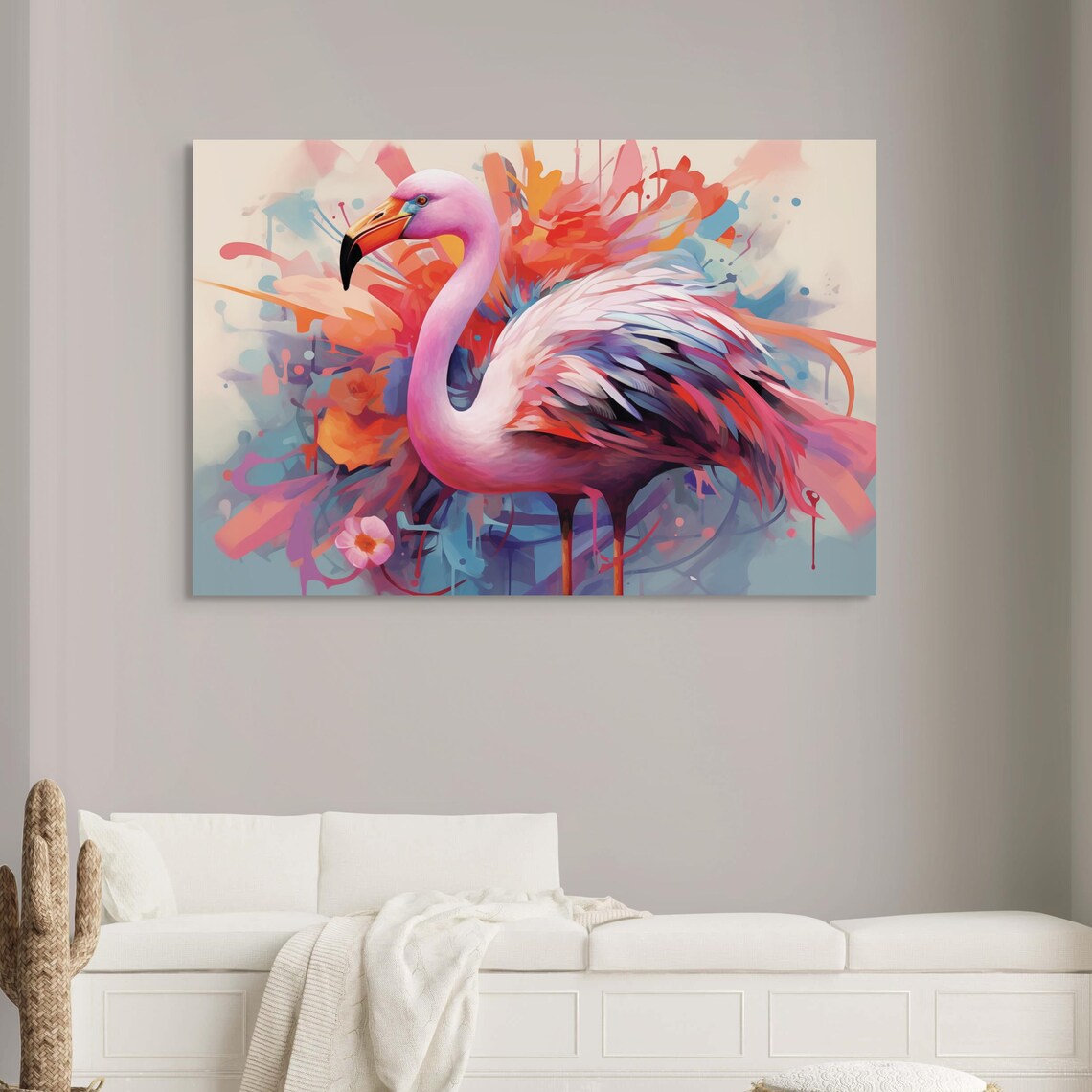 Colorful Abstract Flamingo Tropical Bird Painting Style Poster - Image 4