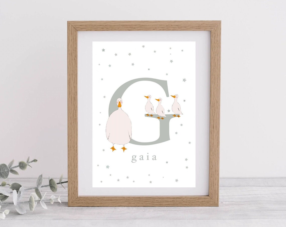 Personalised Letter G Goose Poster with Name Gaia for Nursery