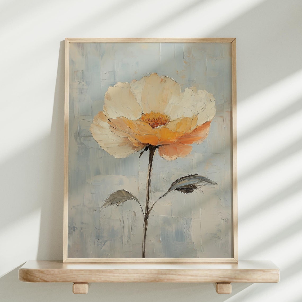 Single Orange Poppy Minimalist Botanical Oil Painting Poster