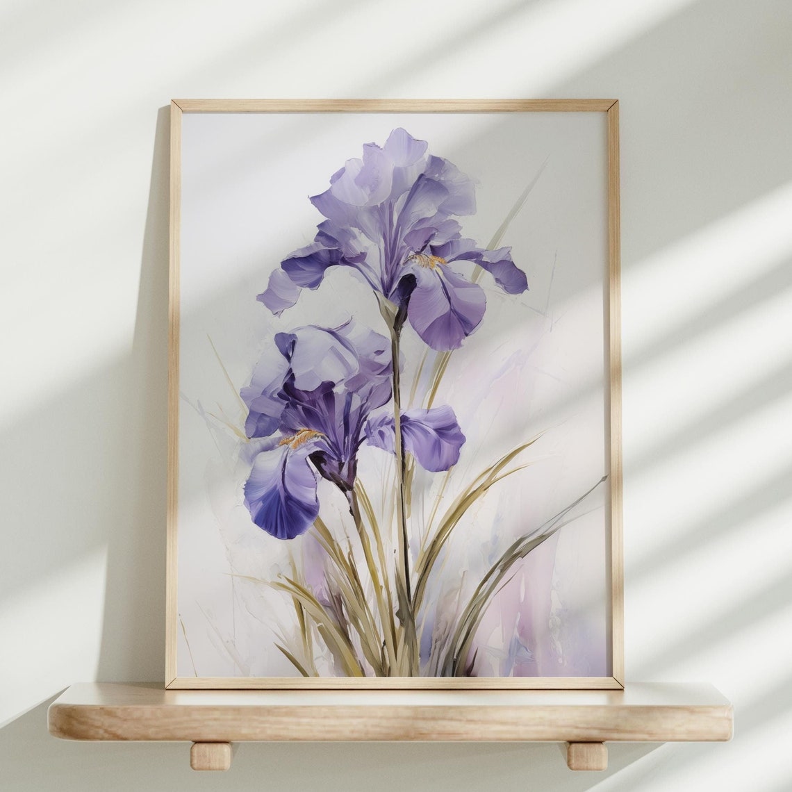 Purple Iris Flowers in Soft Watercolor Minimalist Floral Poster