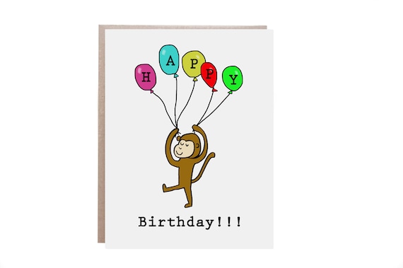 Happy Birthday Monkey Balloons Circus Fun Kids Birthday Card Print
