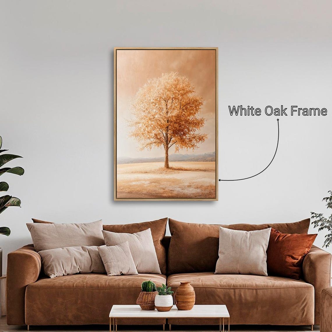 Lone Copper Orange Tree In Misty Beige Field Vertical Wall Poster - Image 4
