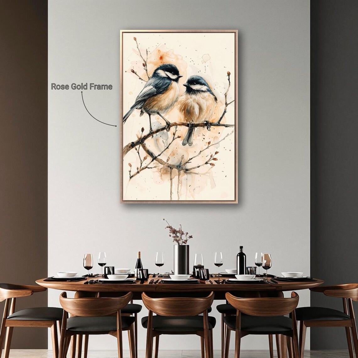 Two Chickadees On Branch Watercolor Cute Little Birds Wildlife Poster - Image 2