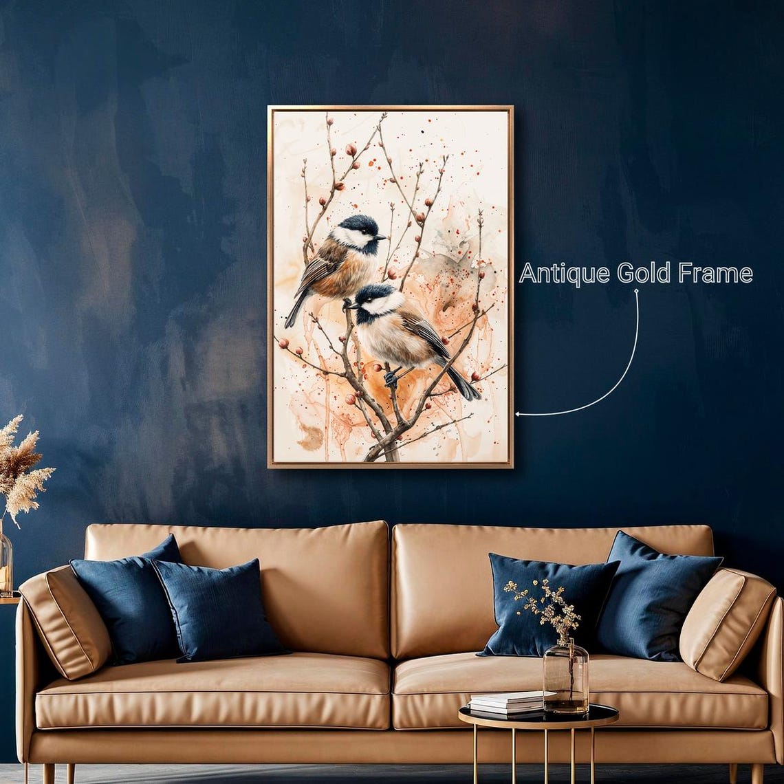 Two Chickadees Perched Berry Branches Delicate Watercolor Bird Poster - Image 5