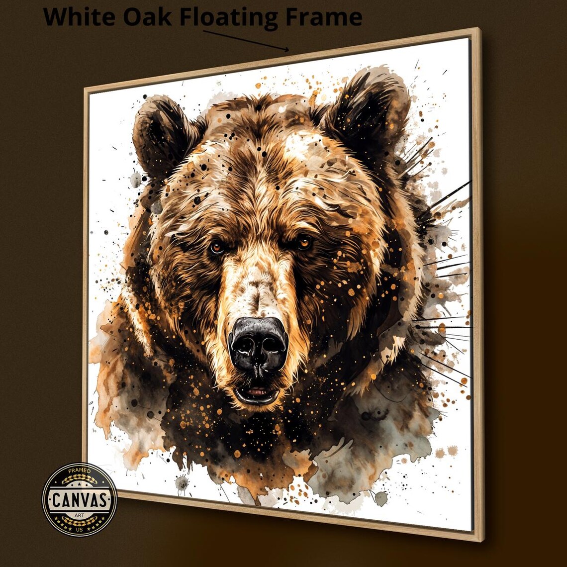 Grizzly Bear Watercolor Splash Portrait Rustic Wildlife Art Poster - Image 2
