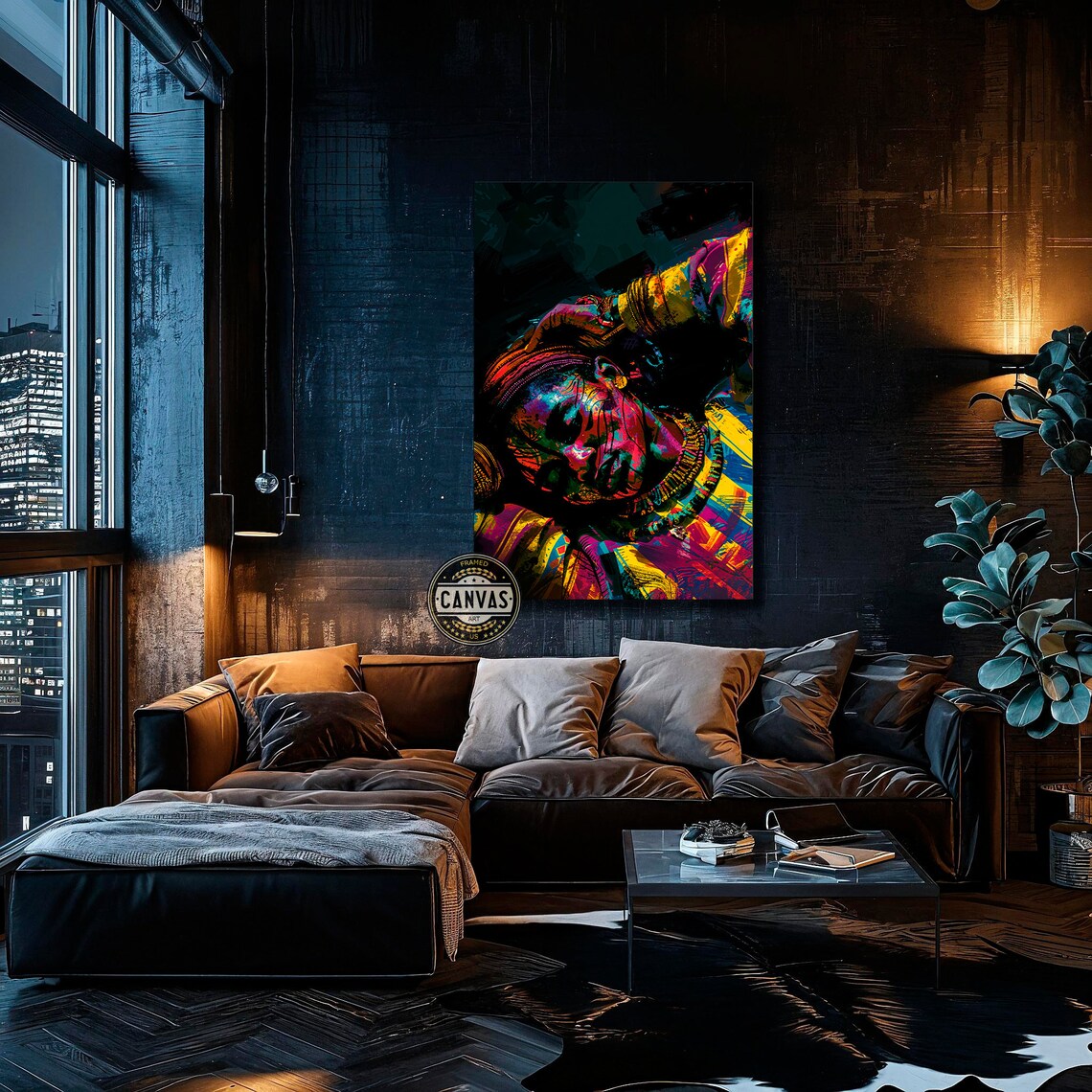 African Woman Abstract Portrait Neon Tribal Face Paint Wall Poster - Image 4