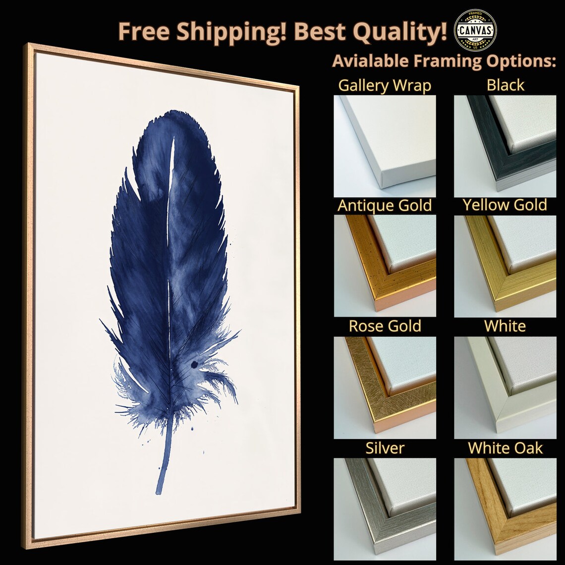 Blue Feather Watercolor Art Print, Minimalist Quill - Image 5