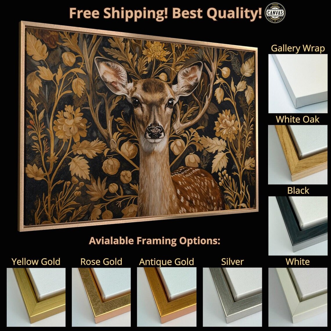 Elegant Deer Vintage Plant Art Print, Rustic Decor - Image 4