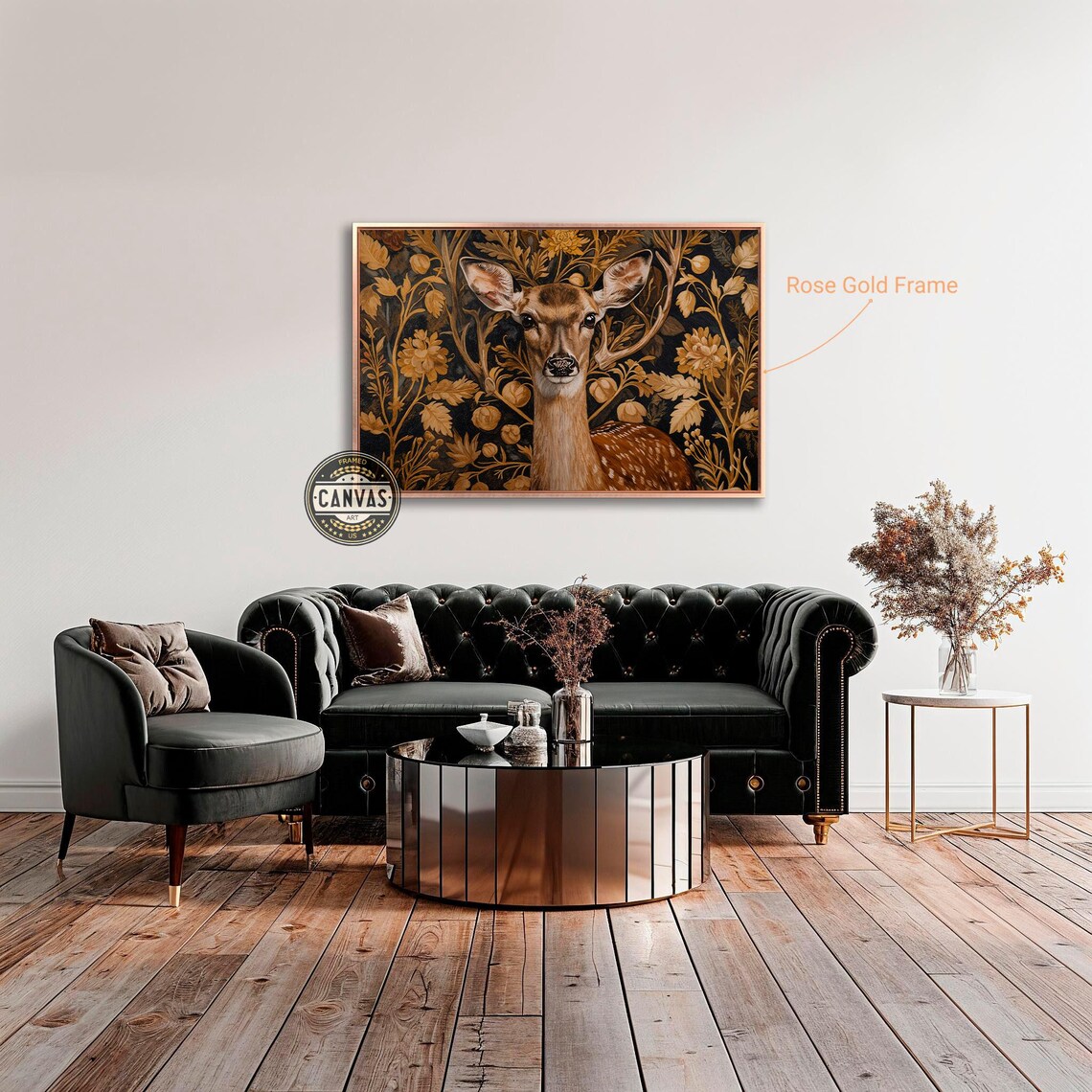 Elegant Deer Vintage Plant Art Print, Rustic Decor - Image 3