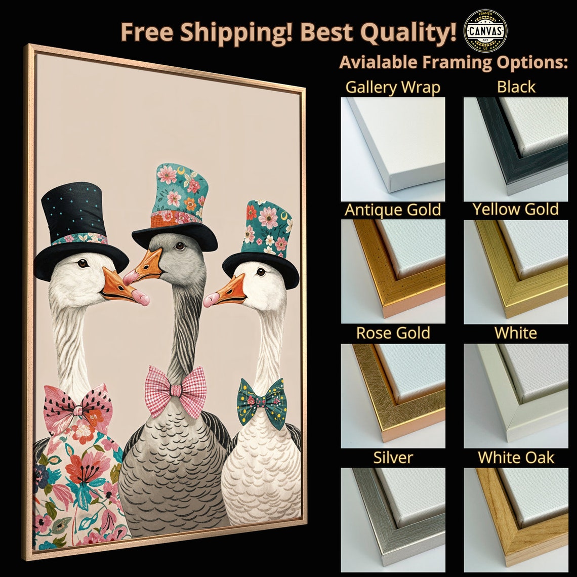Whimsical Geese Top Hats Bow Ties Victorian Style Fun Poster - Image 5