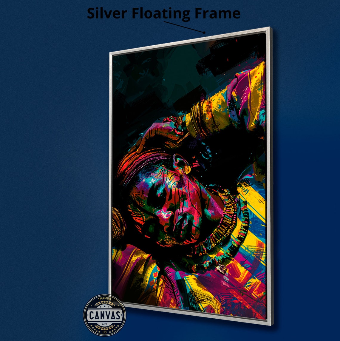 African Woman Abstract Portrait Neon Tribal Face Paint Wall Poster - Image 2