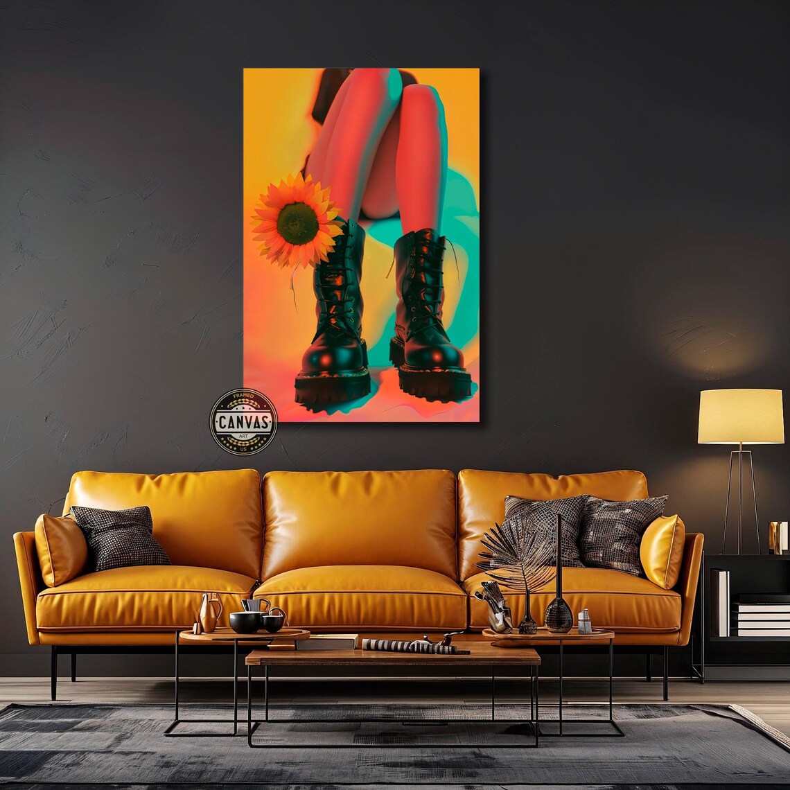 Sunflower And Black Boots Neon Orange Fashion Photography Art Poster - Image 5