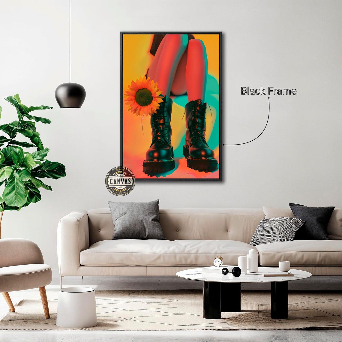 Sunflower And Black Boots Neon Orange Fashion Photography Art Poster - Image 3