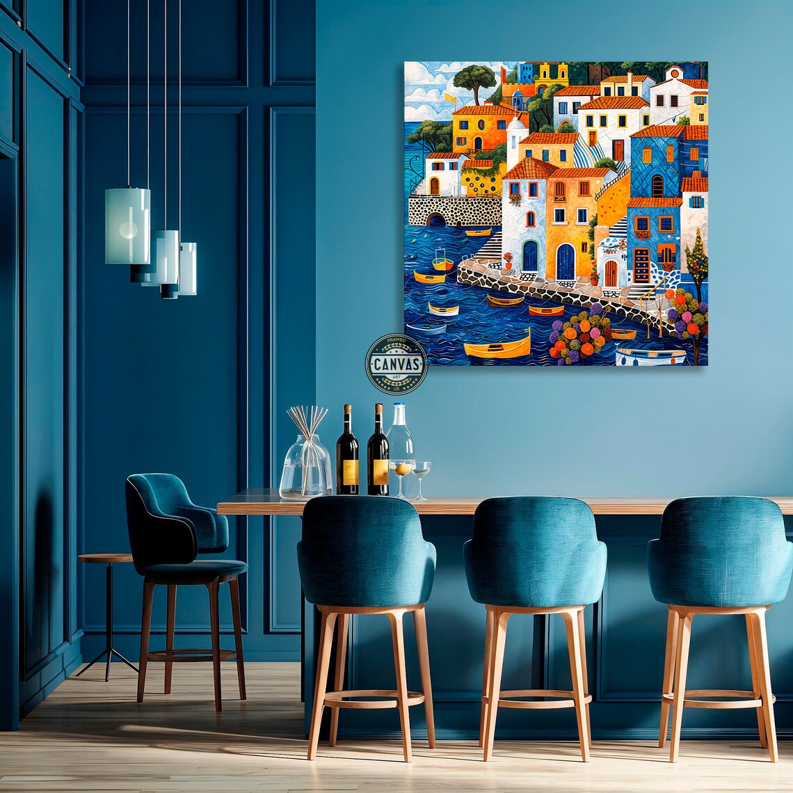 Mediterranean Village Art Print, Seaside Decor - Image 2