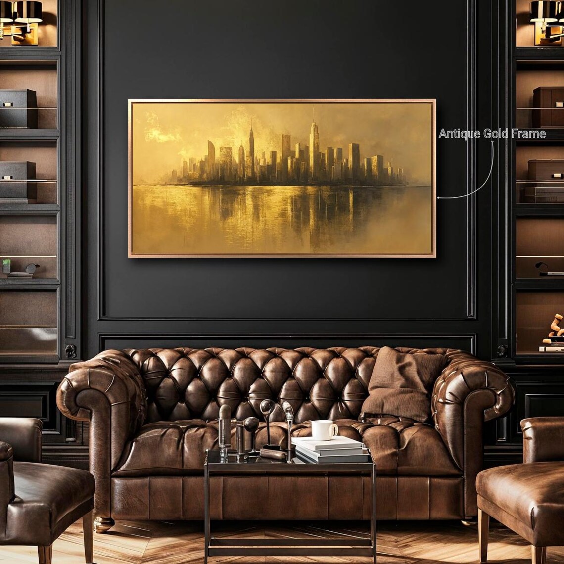 Gold Cityscape Skyline, Metropolis Reflection Art Print - Image 3
