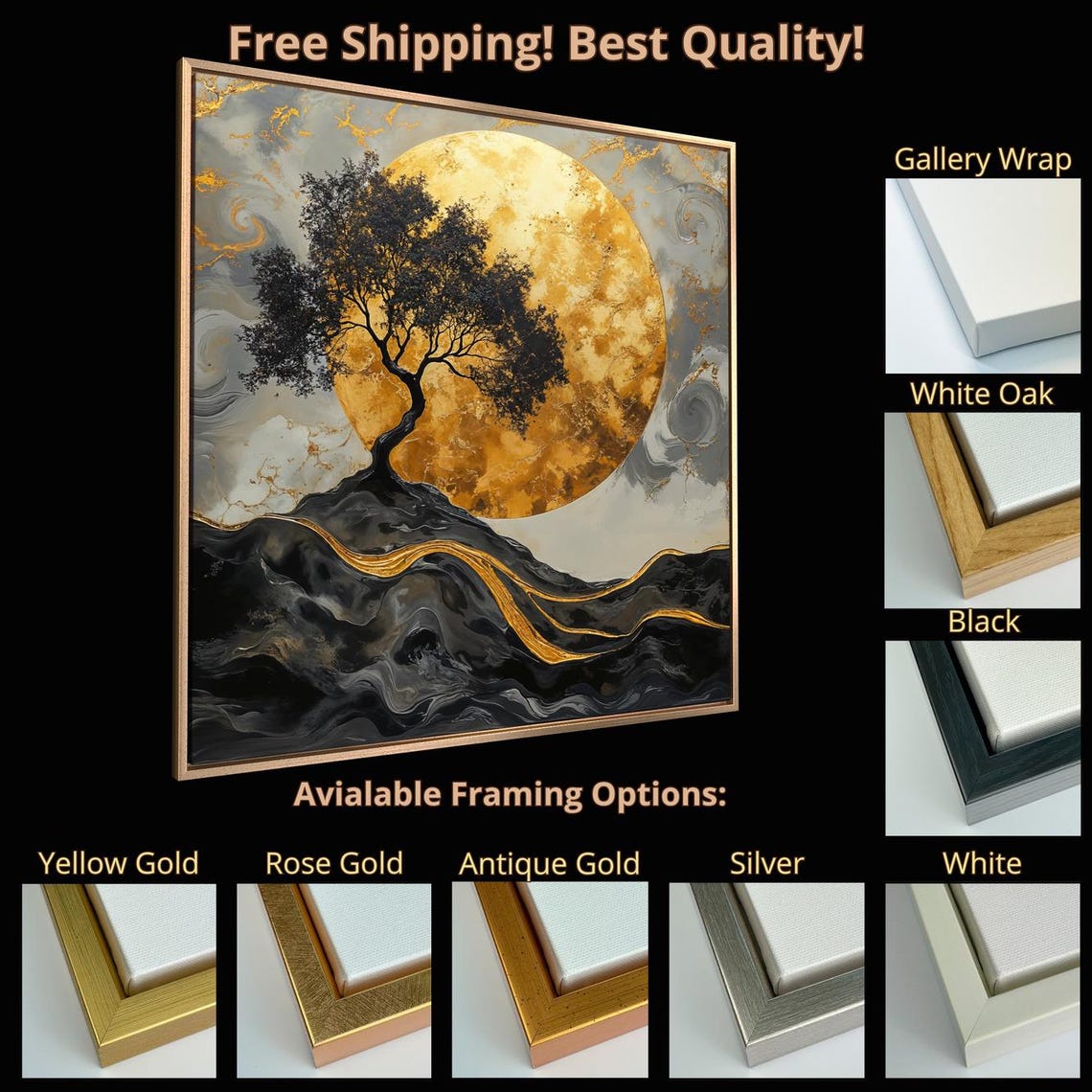 Black Tree Before Giant Golden Full Moon Rolling Hills Wall Poster - Image 5