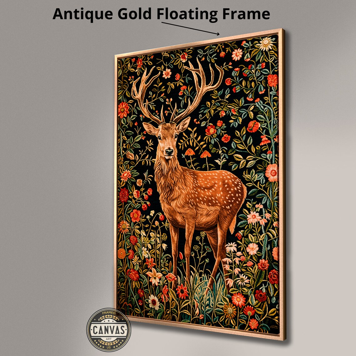 Elegant Stag Among Wildflowers Vintage Tapestry Style Animal Wall Poster - Image 2