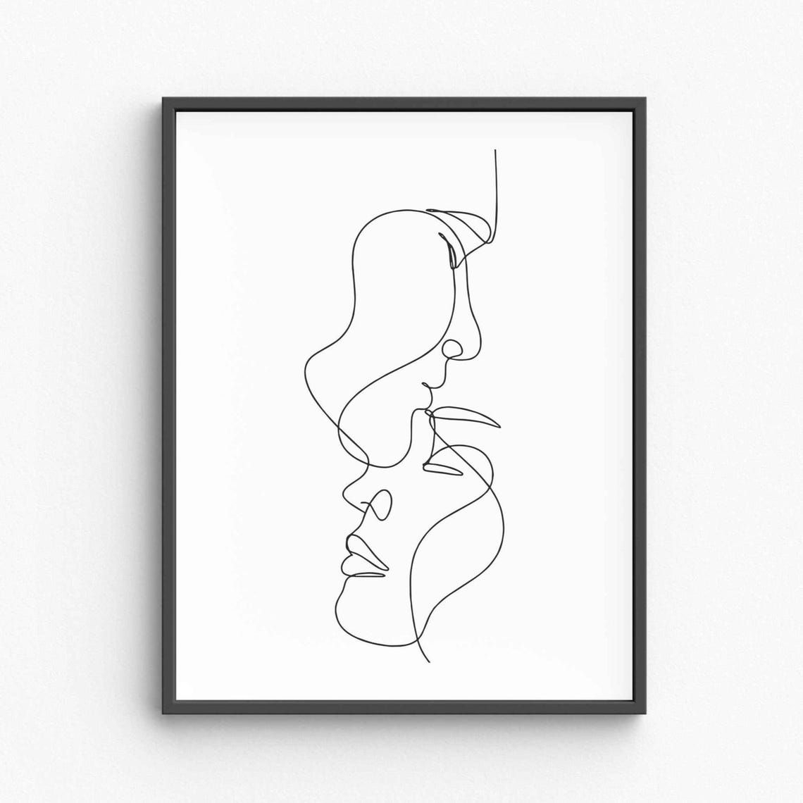 Minimalist Couple Kiss Line Art Romance Art Print