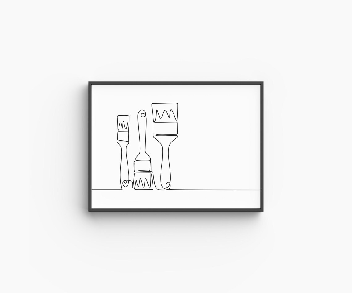 Artist Paint Brushes Trio Creative Studio Minimalist Line Art Poster - Image 6