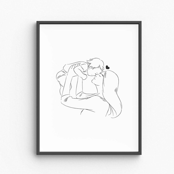Minimalist Mother And Baby Love Line Art Tender Mom Child Sketch Heartwarming Family Drawing Loving Bond Decor Wall