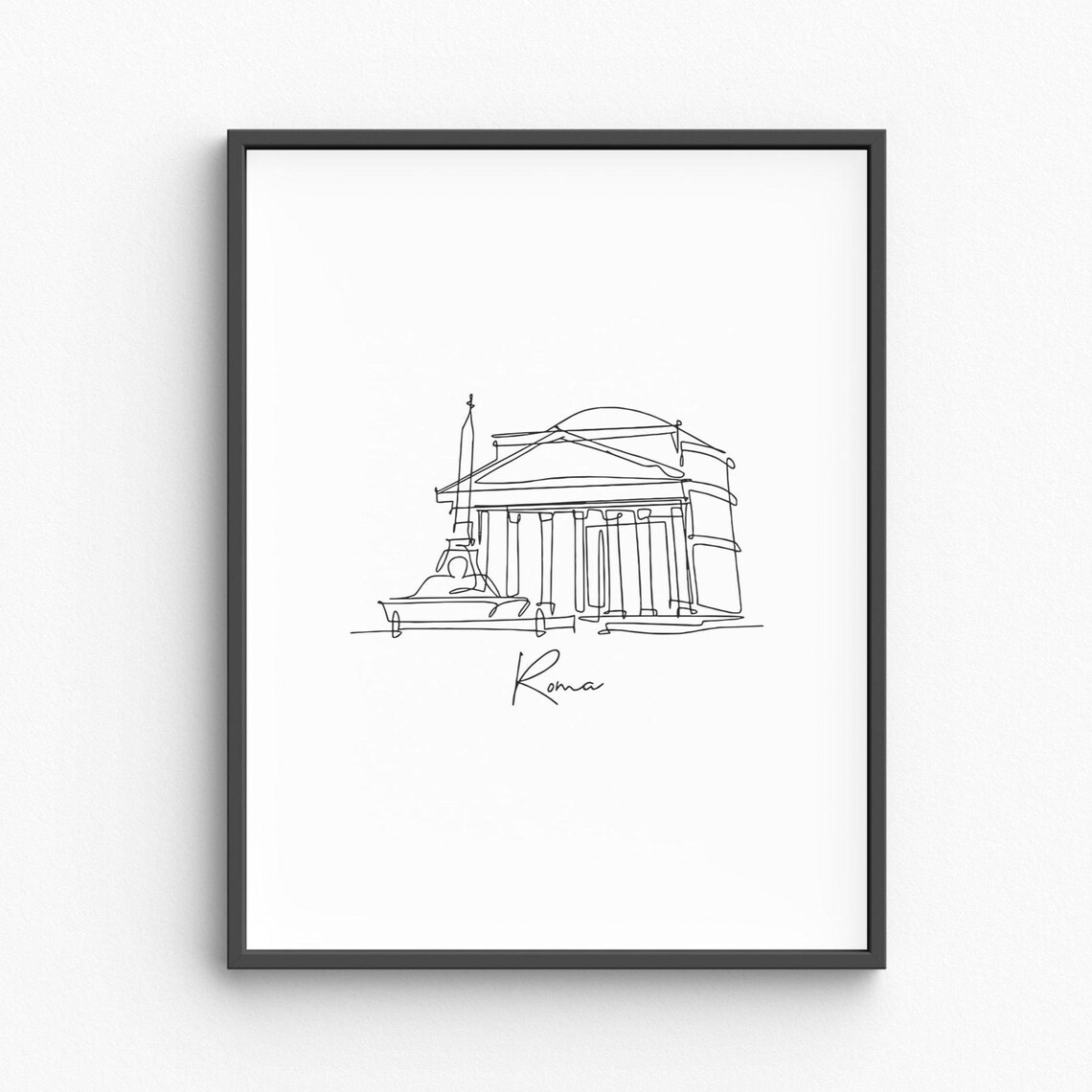 Roma Pantheon One Line Drawing Minimalist Italy Travel Art Poster