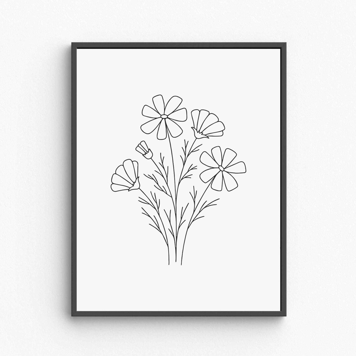Wildflower Cosmos Bouquet Line Art Botanical Floral Minimalist Poster