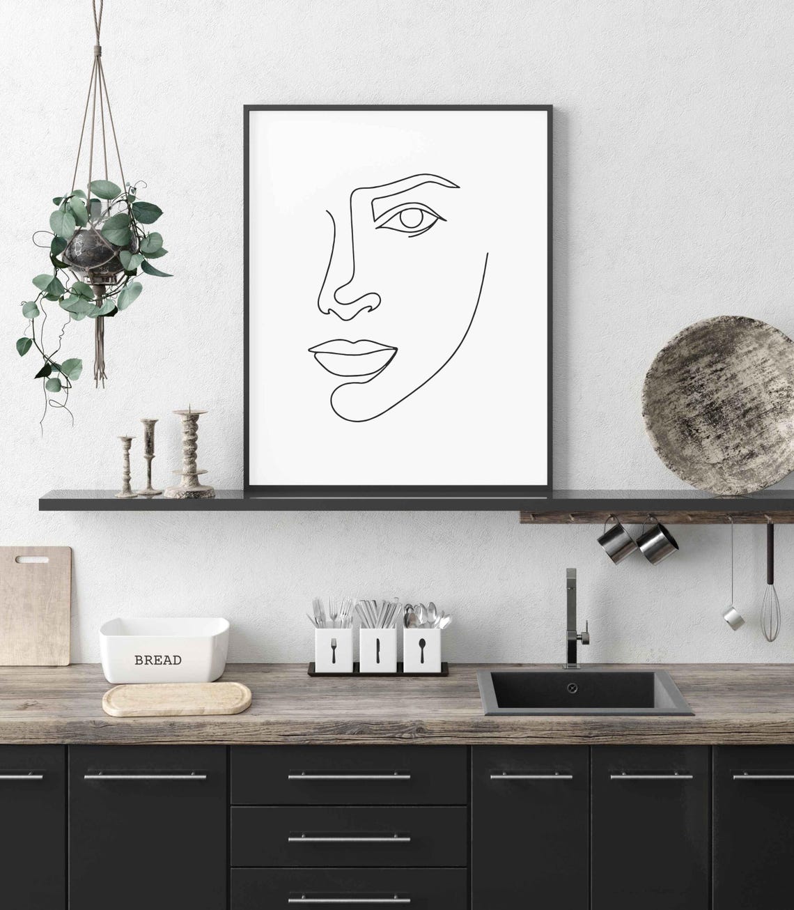 Abstract Woman Face Eye Lips Continuous Line Art Portrait Poster - Image 6