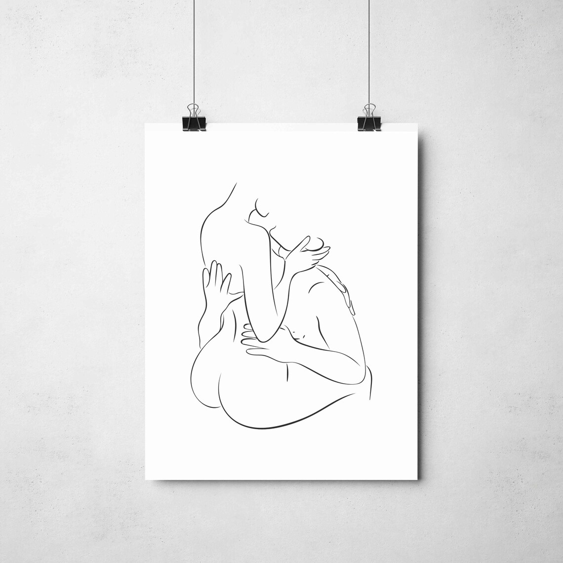 Embracing Couple Kissing One Line Drawing Minimalist Love Art Poster - Image 2