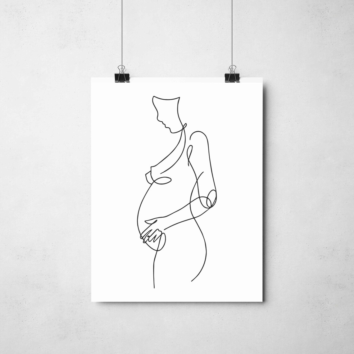Pregnant Woman Silhouette Line Art Expecting Mother Maternity Wall Decor Poster - Image 2