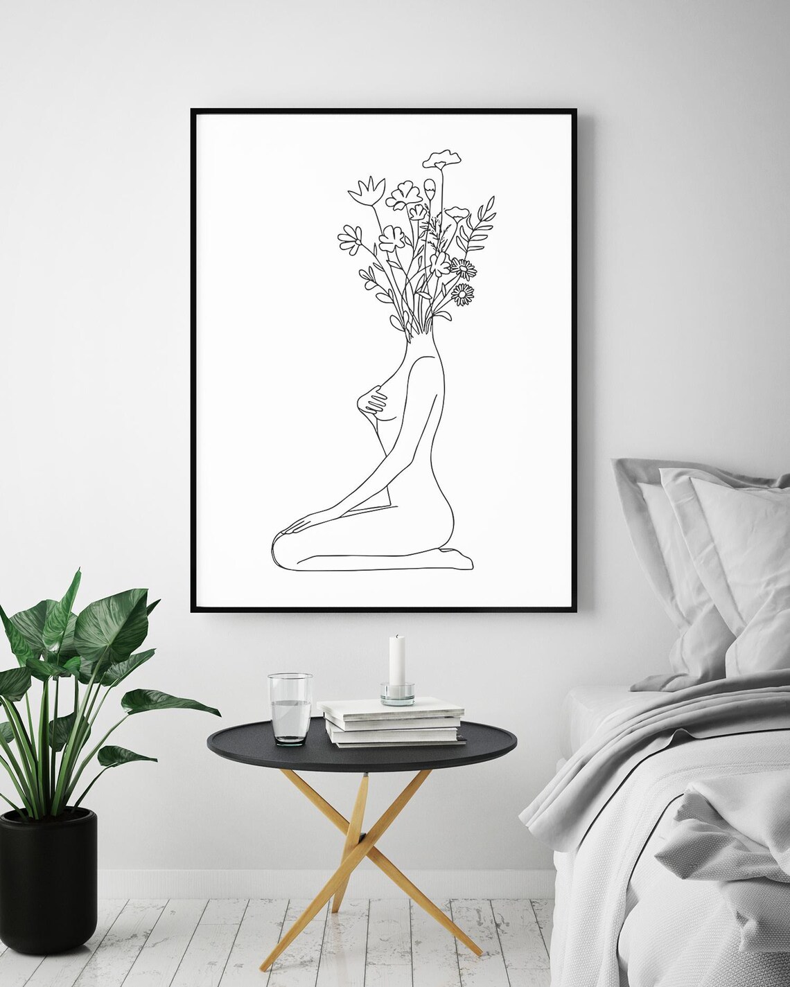 Flower Head Woman Line Art Kneeling Figure Blooming Crown Poster - Image 5