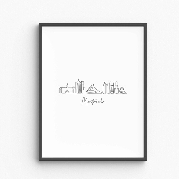 Montreal Canada City Skyline Single Line Drawing Minimalist Travel Poster