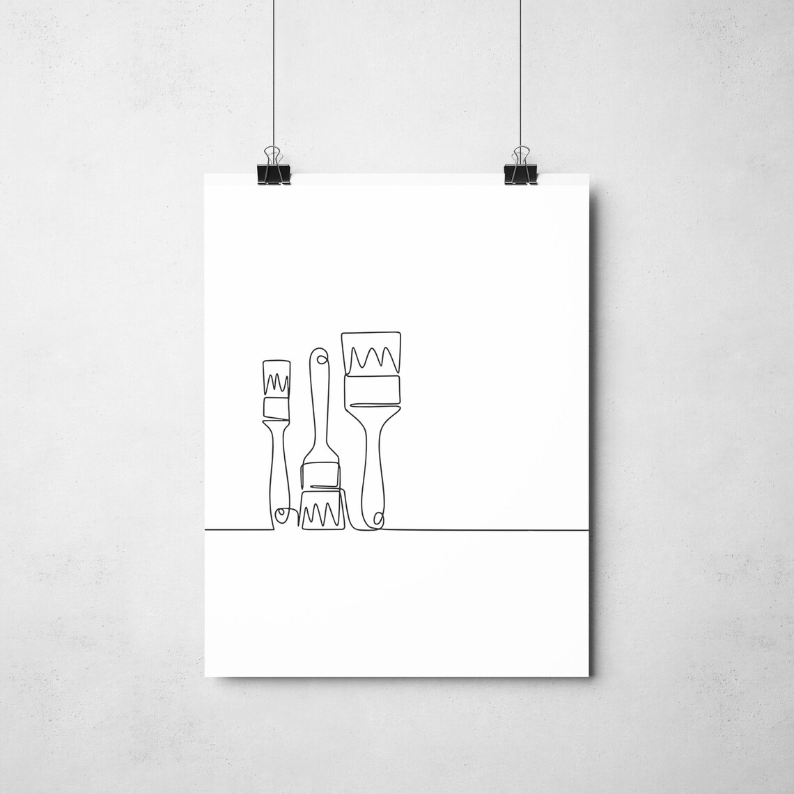 Artist Paint Brushes Trio Creative Studio Minimalist Line Art Poster - Image 2