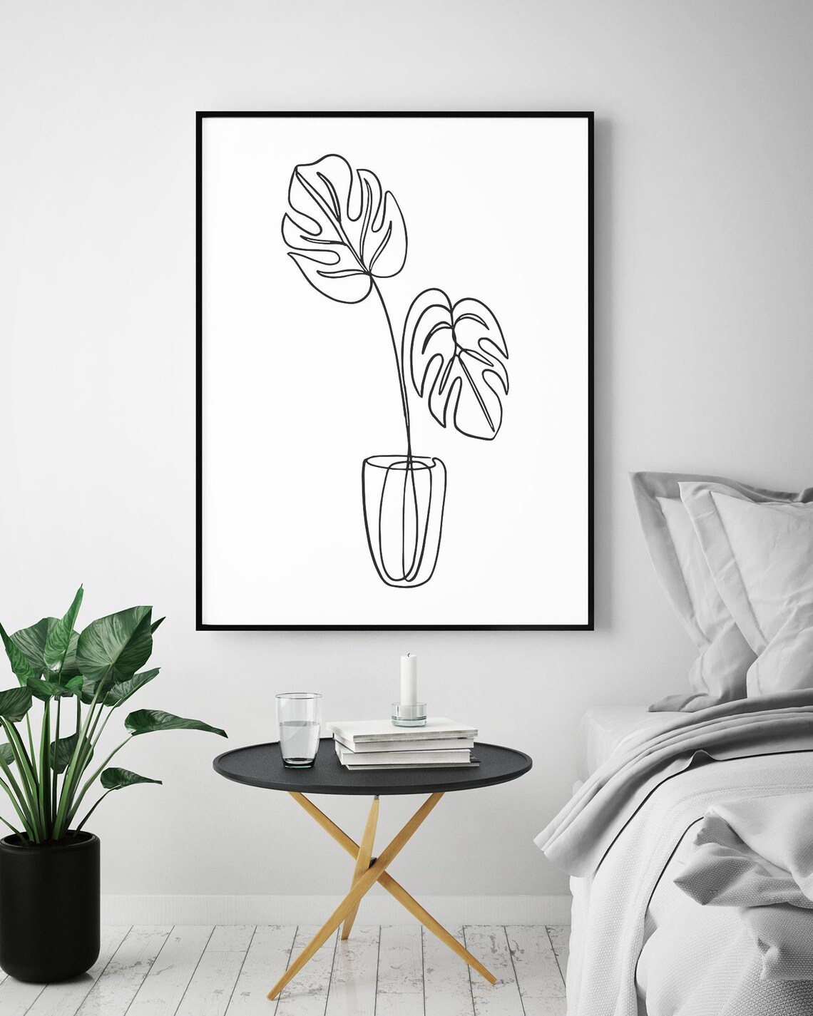 Monstera Leaves Vase Line Art Tropical Botanical Minimalist Poster - Image 5