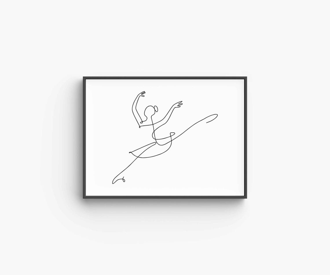 Ballerina Leaping Midair Graceful Dance Continuous Line Art Poster - Image 6