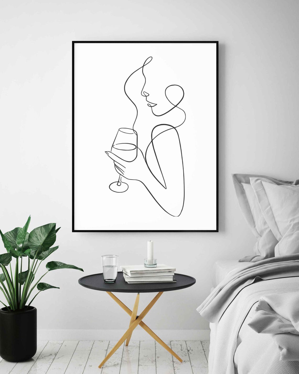Wine Lady Line Art Woman Holding Glass Art Print - Image 5