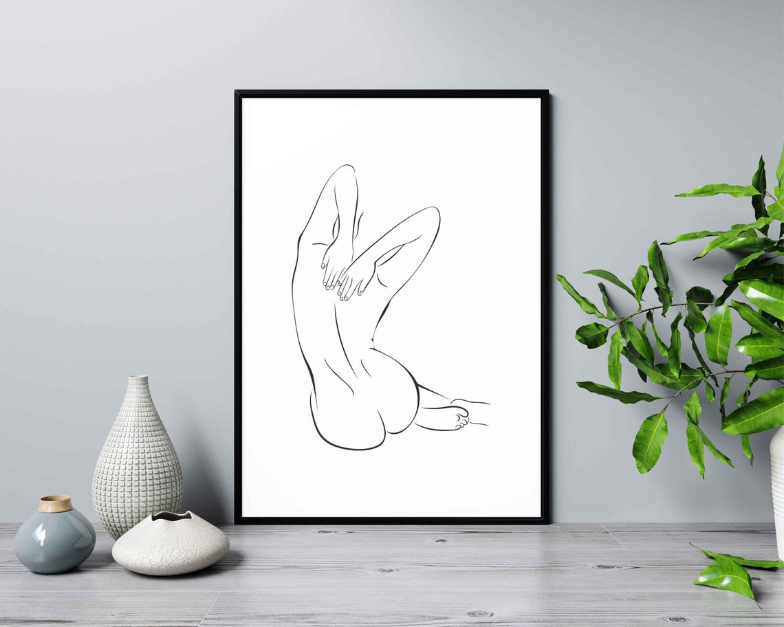Reclining Nude Figure Back View One Line Drawing Minimalist Art Poster - Image 2