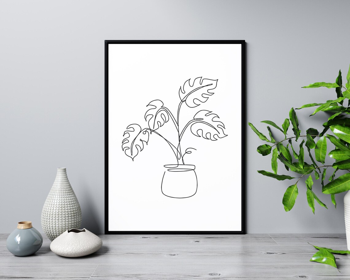 Potted Monstera Plant Line Art Tropical Botanical Minimalist Poster - Image 3