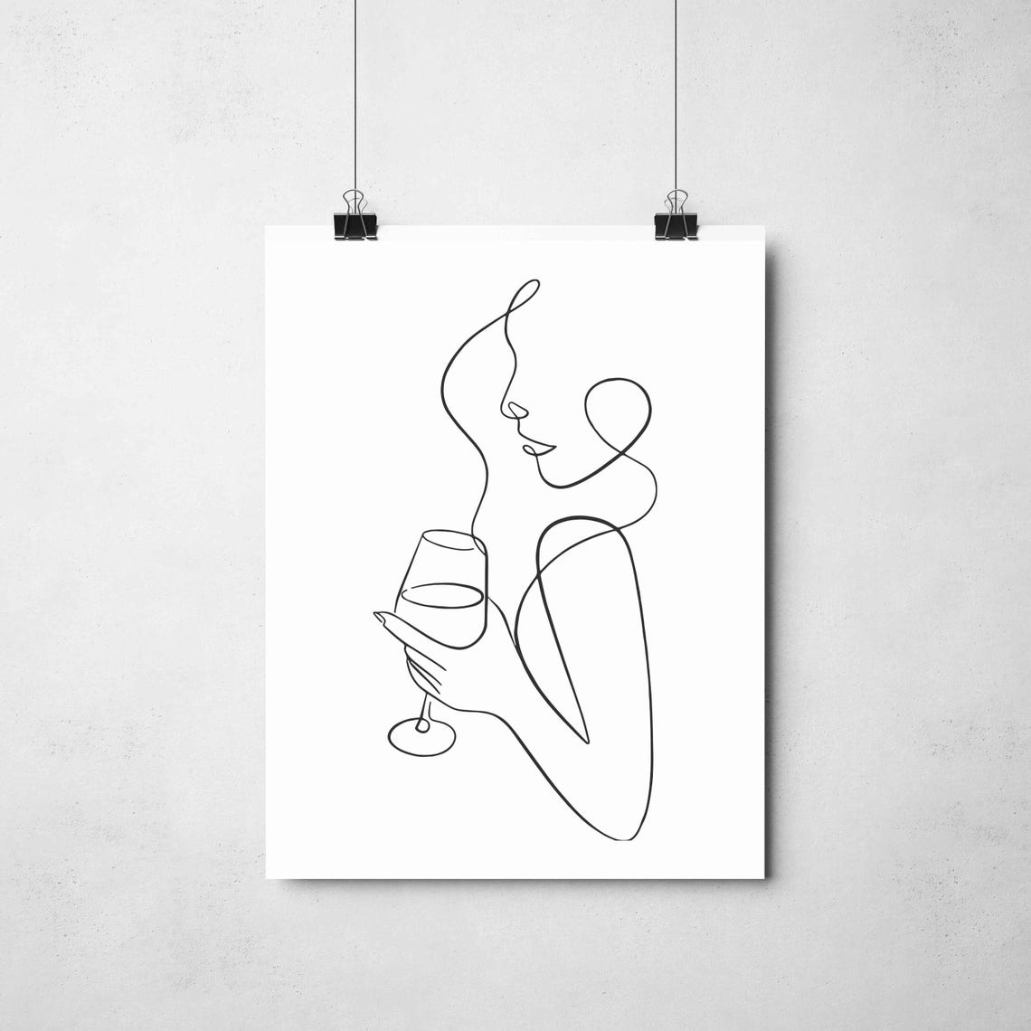 Wine Lady Line Art Woman Holding Glass Art Print - Image 2