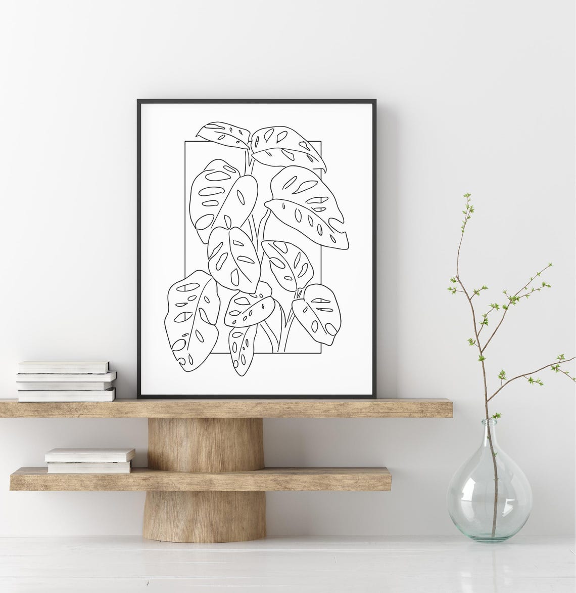 Monstera Leaves Line Art Tropical Plant Botanical Minimalist Poster - Image 2